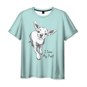 Мужская футболка 3D с принтом I love my pet , 100% полиэфир | прямой крой, круглый вырез горловины, длина до линии бедер | домашние животные | пес | песик | собака | собачка | чихуахуа