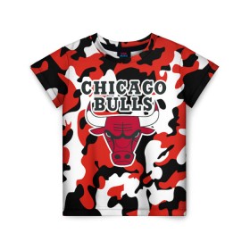 Детская футболка 3D с принтом CHICAGO BULLS Новогодний , 100% гипоаллергенный полиэфир | прямой крой, круглый вырез горловины, длина до линии бедер, чуть спущенное плечо, ткань немного тянется | Тематика изображения на принте: камуфляж | красный | чикаго буллс