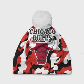 Шапка 3D c помпоном с принтом CHICAGO BULLS | ЧИКАГО БУЛЛС , 100% полиэстер | универсальный размер, печать по всей поверхности изделия | камуфляж | красный | чикаго буллс