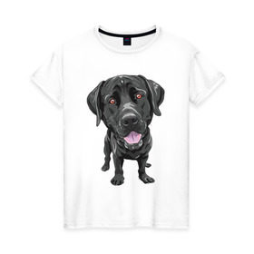 Женская футболка хлопок с принтом Черный лабрадор , 100% хлопок | прямой крой, круглый вырез горловины, длина до линии бедер, слегка спущенное плечо | домашние животные | лабрадоры | пес | песик | ретриверы | собака | собачка