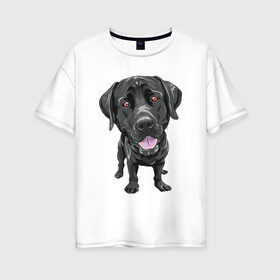 Женская футболка хлопок Oversize с принтом Черный лабрадор , 100% хлопок | свободный крой, круглый ворот, спущенный рукав, длина до линии бедер
 | домашние животные | лабрадоры | пес | песик | ретриверы | собака | собачка