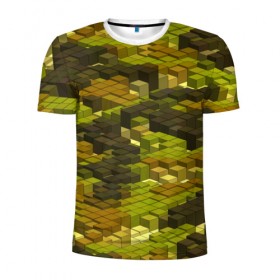 Мужская футболка 3D спортивная с принтом Кубики милитари , 100% полиэстер с улучшенными характеристиками | приталенный силуэт, круглая горловина, широкие плечи, сужается к линии бедра | Тематика изображения на принте: камуфляж | объемный | пиксели | хаки
