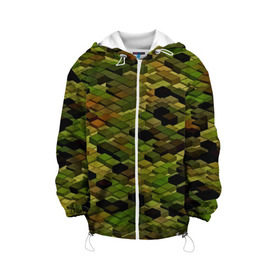 Детская куртка 3D с принтом block camouflage , 100% полиэстер | застежка — молния, подол и капюшон оформлены резинкой с фиксаторами, по бокам — два кармана без застежек, один потайной карман на груди, плотность верхнего слоя — 90 г/м2; плотность флисового подклада — 260 г/м2 | 