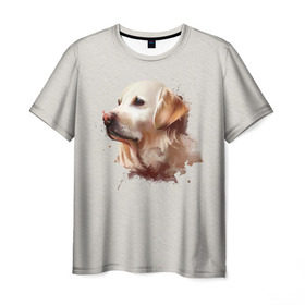 Мужская футболка 3D с принтом Лабрадор_арт , 100% полиэфир | прямой крой, круглый вырез горловины, длина до линии бедер | домашние животные | пес | ретривер | собака
