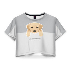 Женская футболка 3D укороченная с принтом Лабрадор щенок , 100% полиэстер | круглая горловина, длина футболки до линии талии, рукава с отворотами | домашние животные | лабрадор | пес | песик | ретривер | собака | собачка