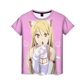 Женская футболка 3D с принтом Shina Mashiro Neko - Nyan , 100% полиэфир ( синтетическое хлопкоподобное полотно) | прямой крой, круглый вырез горловины, длина до линии бедер | cat | kawai | mashira | neko | nyan | sakurasou no pet na kanojo | shina | shina mashiro | tyan | анимэ | кошечка из сакурасо | сакурасо