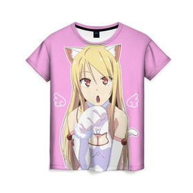 Женская футболка 3D с принтом Shina Mashiro Neko - Nyan , 100% полиэфир ( синтетическое хлопкоподобное полотно) | прямой крой, круглый вырез горловины, длина до линии бедер | Тематика изображения на принте: cat | kawai | mashira | neko | nyan | sakurasou no pet na kanojo | shina | shina mashiro | tyan | анимэ | кошечка из сакурасо | сакурасо