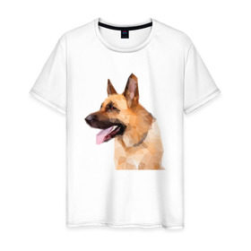 Мужская футболка хлопок с принтом Немецкая овчарка геометрия , 100% хлопок | прямой крой, круглый вырез горловины, длина до линии бедер, слегка спущенное плечо. | домашние животные | овчарка | пес | полигон | собака