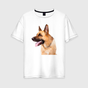 Женская футболка хлопок Oversize с принтом Немецкая овчарка геометрия , 100% хлопок | свободный крой, круглый ворот, спущенный рукав, длина до линии бедер
 | домашние животные | овчарка | пес | полигон | собака