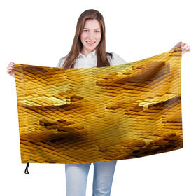 Флаг 3D с принтом gold bricks , 100% полиэстер | плотность ткани — 95 г/м2, размер — 67 х 109 см. Принт наносится с одной стороны | geometry | геометрия | грань | кубик | кубики | мозаика | ребро | текстура | тени
