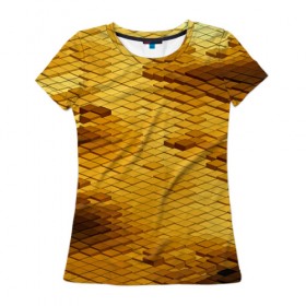 Женская футболка 3D с принтом gold bricks , 100% полиэфир ( синтетическое хлопкоподобное полотно) | прямой крой, круглый вырез горловины, длина до линии бедер | geometry | геометрия | грань | кубик | кубики | мозаика | ребро | текстура | тени