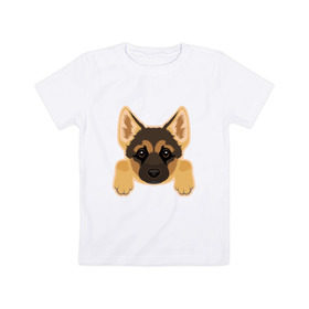 Детская футболка хлопок с принтом Немецкая овчарка щенок , 100% хлопок | круглый вырез горловины, полуприлегающий силуэт, длина до линии бедер | домашние животные | овчарка | собака | собачка