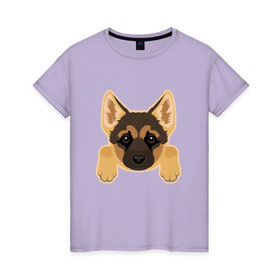 Женская футболка хлопок с принтом Немецкая овчарка щенок , 100% хлопок | прямой крой, круглый вырез горловины, длина до линии бедер, слегка спущенное плечо | домашние животные | овчарка | собака | собачка