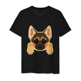 Мужская футболка хлопок с принтом Немецкая овчарка щенок , 100% хлопок | прямой крой, круглый вырез горловины, длина до линии бедер, слегка спущенное плечо. | домашние животные | овчарка | собака | собачка