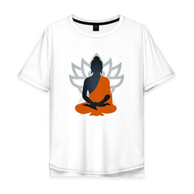 Мужская футболка хлопок Oversize с принтом Лотос и Будда , 100% хлопок | свободный крой, круглый ворот, “спинка” длиннее передней части | будда | буддизм | лотос | оранжевый | символ | цветок