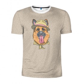 Мужская футболка 3D спортивная с принтом Немецкая овчарка в шляпке , 100% полиэстер с улучшенными характеристиками | приталенный силуэт, круглая горловина, широкие плечи, сужается к линии бедра | Тематика изображения на принте: домашние животные | овчарка | пес | собака