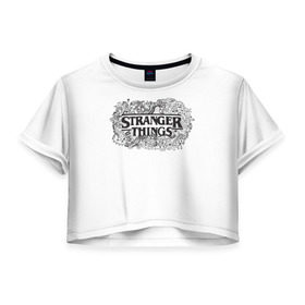 Женская футболка 3D укороченная с принтом Очень Странные дела , 100% полиэстер | круглая горловина, длина футболки до линии талии, рукава с отворотами | stranger things | логотип