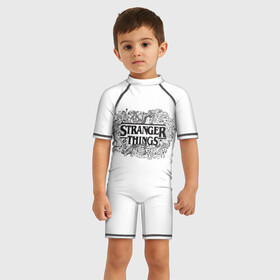 Детский купальный костюм 3D с принтом Очень Странные дела     , Полиэстер 85%, Спандекс 15% | застежка на молнии на спине | stranger things | логотип