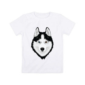 Детская футболка хлопок с принтом Хаски с разными глазами , 100% хлопок | круглый вырез горловины, полуприлегающий силуэт, длина до линии бедер | домашние животные | пес | собака