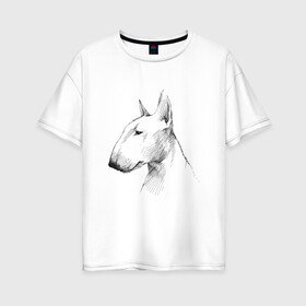 Женская футболка хлопок Oversize с принтом бультерьер графичный , 100% хлопок | свободный крой, круглый ворот, спущенный рукав, длина до линии бедер
 | бультерьер | домашние животные | пес | песик | собака | собачка
