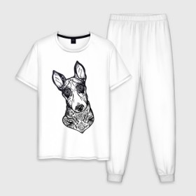Мужская пижама хлопок с принтом Бультерьер _2 , 100% хлопок | брюки и футболка прямого кроя, без карманов, на брюках мягкая резинка на поясе и по низу штанин
 | домашние животные | пес | собака