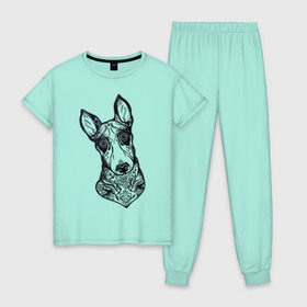 Женская пижама хлопок с принтом Бультерьер _2 , 100% хлопок | брюки и футболка прямого кроя, без карманов, на брюках мягкая резинка на поясе и по низу штанин | домашние животные | пес | собака