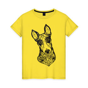 Женская футболка хлопок с принтом Бультерьер _2 , 100% хлопок | прямой крой, круглый вырез горловины, длина до линии бедер, слегка спущенное плечо | домашние животные | пес | собака