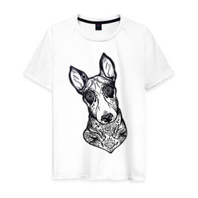 Мужская футболка хлопок с принтом Бультерьер _2 , 100% хлопок | прямой крой, круглый вырез горловины, длина до линии бедер, слегка спущенное плечо. | домашние животные | пес | собака