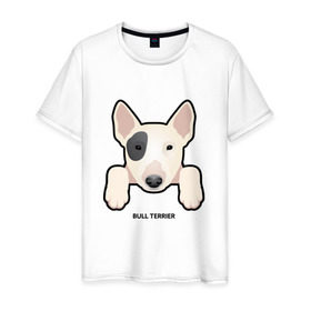Мужская футболка хлопок с принтом Бультерьерчик , 100% хлопок | прямой крой, круглый вырез горловины, длина до линии бедер, слегка спущенное плечо. | домашние животные | пес | собака