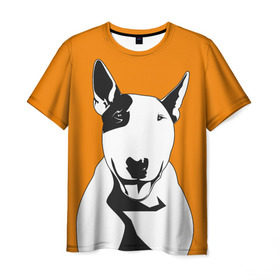 Мужская футболка 3D с принтом Солнечнй бультерьер , 100% полиэфир | прямой крой, круглый вырез горловины, длина до линии бедер | бультерьер | домашние животные | пес | песик | собака | собачка