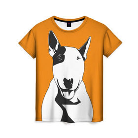 Женская футболка 3D с принтом Солнечнй бультерьер , 100% полиэфир ( синтетическое хлопкоподобное полотно) | прямой крой, круглый вырез горловины, длина до линии бедер | бультерьер | домашние животные | пес | песик | собака | собачка