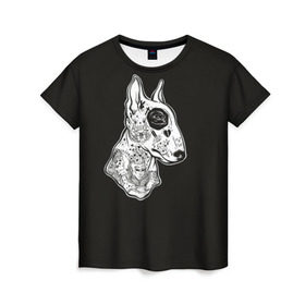 Женская футболка 3D с принтом Бультерьер_16 , 100% полиэфир ( синтетическое хлопкоподобное полотно) | прямой крой, круглый вырез горловины, длина до линии бедер | домашние животные | пес | собака
