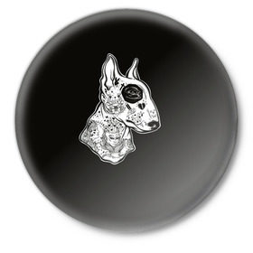 Значок с принтом Бультерьер_16 ,  металл | круглая форма, металлическая застежка в виде булавки | домашние животные | пес | собака