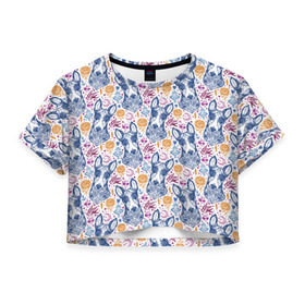 Женская футболка 3D укороченная с принтом Бультерьер , 100% полиэстер | круглая горловина, длина футболки до линии талии, рукава с отворотами | домашние животные | пес | собака