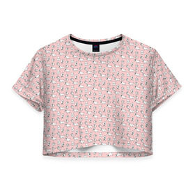 Женская футболка 3D укороченная с принтом Бультерьерчики , 100% полиэстер | круглая горловина, длина футболки до линии талии, рукава с отворотами | бультерьер | домашние животные | пес | песик | собака | собачка