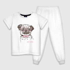 Детская пижама хлопок с принтом Hug a Pug , 100% хлопок |  брюки и футболка прямого кроя, без карманов, на брюках мягкая резинка на поясе и по низу штанин
 | домашние животные | мопс | пес | собака