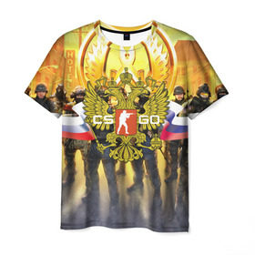 Мужская футболка 3D с принтом CS GO RUSSIAN TEAM , 100% полиэфир | прямой крой, круглый вырез горловины, длина до линии бедер | cs go | россия | шутер