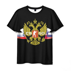 Мужская футболка 3D с принтом CS GO RUSSIAN TEAM , 100% полиэфир | прямой крой, круглый вырез горловины, длина до линии бедер | global offensive | герб | россия | флаг