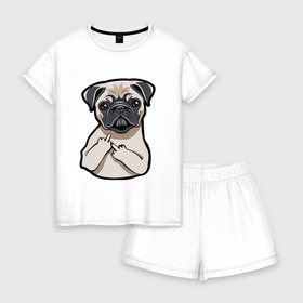 Женская пижама с шортиками хлопок с принтом Злой мопс , 100% хлопок | футболка прямого кроя, шорты свободные с широкой мягкой резинкой | домашние животные | мопс | пес | песик | собака | собачка