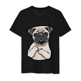 Мужская футболка хлопок с принтом Злой мопс , 100% хлопок | прямой крой, круглый вырез горловины, длина до линии бедер, слегка спущенное плечо. | домашние животные | мопс | пес | песик | собака | собачка