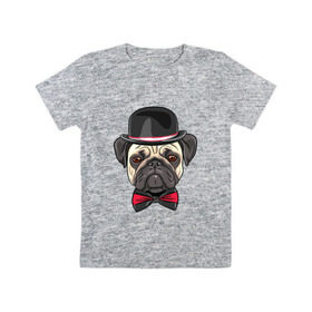 Детская футболка хлопок с принтом Мопсик в цилиндре , 100% хлопок | круглый вырез горловины, полуприлегающий силуэт, длина до линии бедер | домашние животные | мопс | пес | песик | собака | собачка