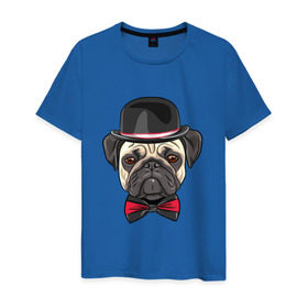 Мужская футболка хлопок с принтом Мопсик в цилиндре , 100% хлопок | прямой крой, круглый вырез горловины, длина до линии бедер, слегка спущенное плечо. | домашние животные | мопс | пес | песик | собака | собачка