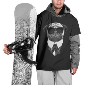 Накидка на куртку 3D с принтом Мопс в черном , 100% полиэстер |  | домашние животные | мопс | пес | песик | собака | собачка