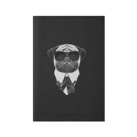 Обложка для паспорта матовая кожа с принтом Мопс в черном , натуральная матовая кожа | размер 19,3 х 13,7 см; прозрачные пластиковые крепления | Тематика изображения на принте: домашние животные | мопс | пес | песик | собака | собачка