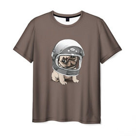 Мужская футболка 3D с принтом Мопсик в скафандре , 100% полиэфир | прямой крой, круглый вырез горловины, длина до линии бедер | домашние животные | мопс | пес | песик | собака | собачка
