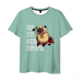 Мужская футболка 3D с принтом This is city needs SUPERPUB , 100% полиэфир | прямой крой, круглый вырез горловины, длина до линии бедер | домашние животные | мопс | пес | песик | собака | собачка