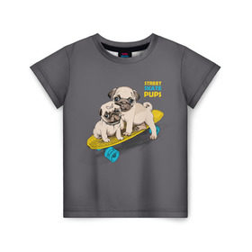 Детская футболка 3D с принтом Street skate PUPS , 100% гипоаллергенный полиэфир | прямой крой, круглый вырез горловины, длина до линии бедер, чуть спущенное плечо, ткань немного тянется | домашние животные | мопс | пес | песик | собака | собачка
