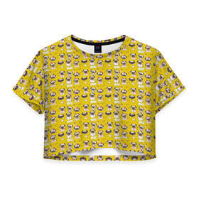 Женская футболка 3D укороченная с принтом Мопсики , 100% полиэстер | круглая горловина, длина футболки до линии талии, рукава с отворотами | домашние животные | мопс | пес | собака