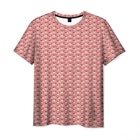 Мужская футболка 3D с принтом Мопсики на розовом , 100% полиэфир | прямой крой, круглый вырез горловины, длина до линии бедер | Тематика изображения на принте: домашние животные | мопс | пес | песик | собака | собачка