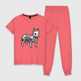 Женская пижама хлопок с принтом Бульдог ренген , 100% хлопок | брюки и футболка прямого кроя, без карманов, на брюках мягкая резинка на поясе и по низу штанин | бульдог | домашние животные | пес | песик | собака | собачка | французский бульдог